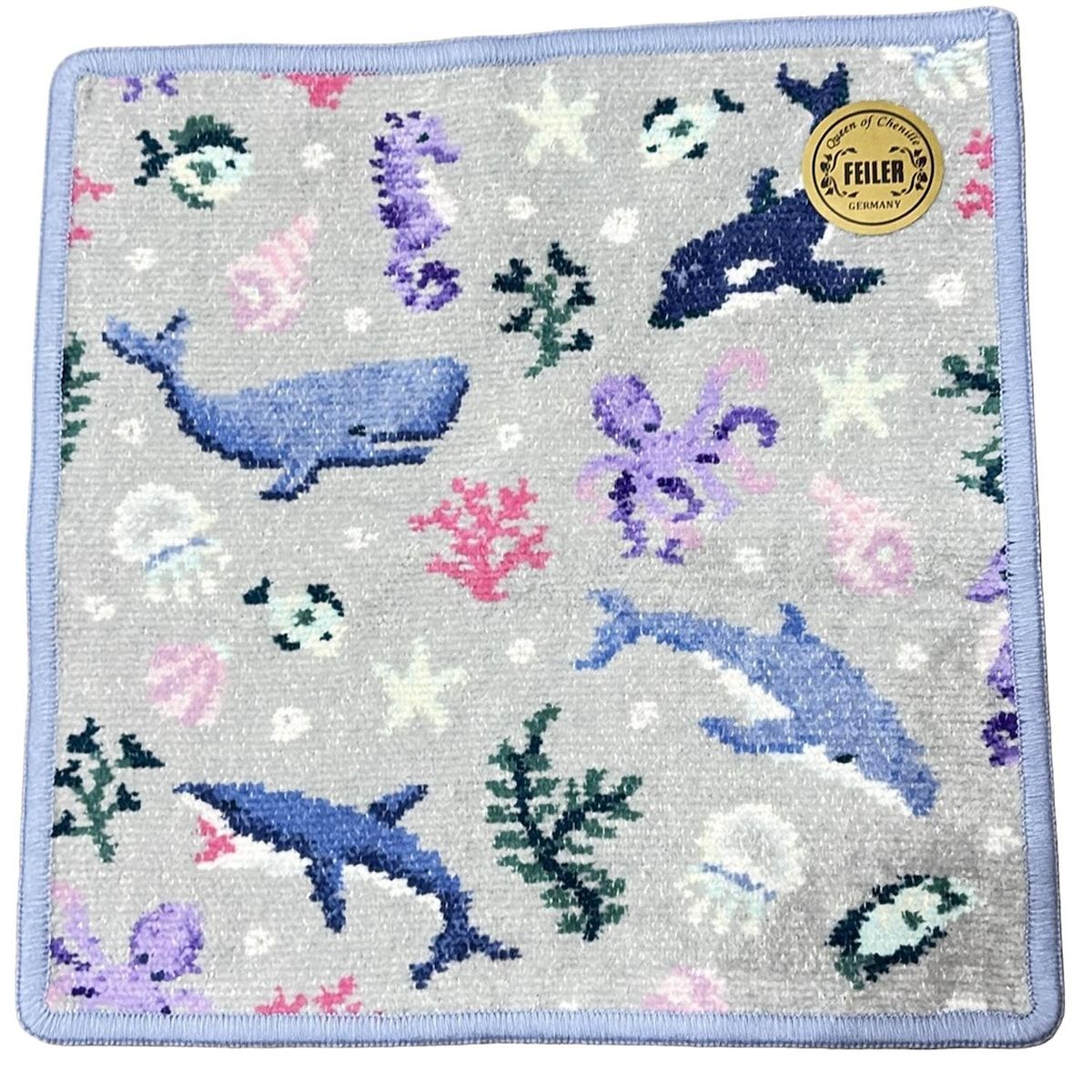 FEILER フェイラー 小物 - グレー×ブルー×マルチ ハンドタオル|海|ラメ コットン