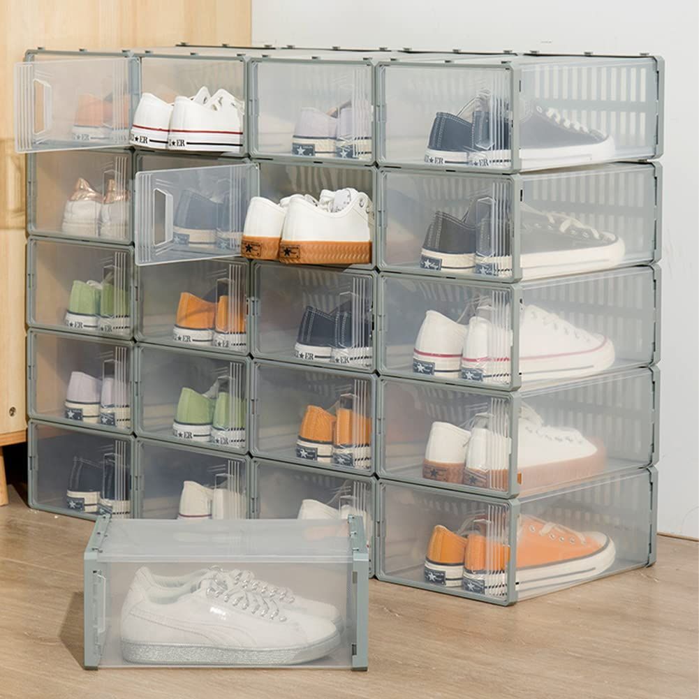 【数量限定】透明 スニーカー収納 靴収納棚 収納ボックス 多層積み重ね可能 玄関 開閉扉 シューズケース 防水・防塵・防汚 インテリア 大容量 折りたたみ おしゃれ 組立て式 靴収納 省スペース 下駄箱 玄関収納 個セットシューズボックス 大容量 12 男女兼