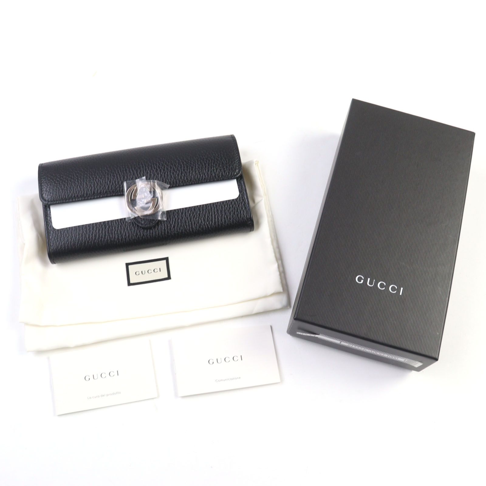 未使用品○GUCCI グッチ 615524 レザー インターロッキングG シボ加工 
