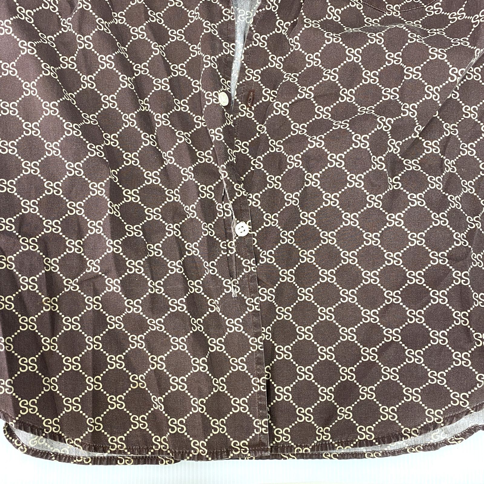 品 STUSSY 半袖シャツ メンズ ブラウン XLサイズ SSリンク モノグラム ステューシー 茶色 GM WWW_KARIMZIABAT_FR