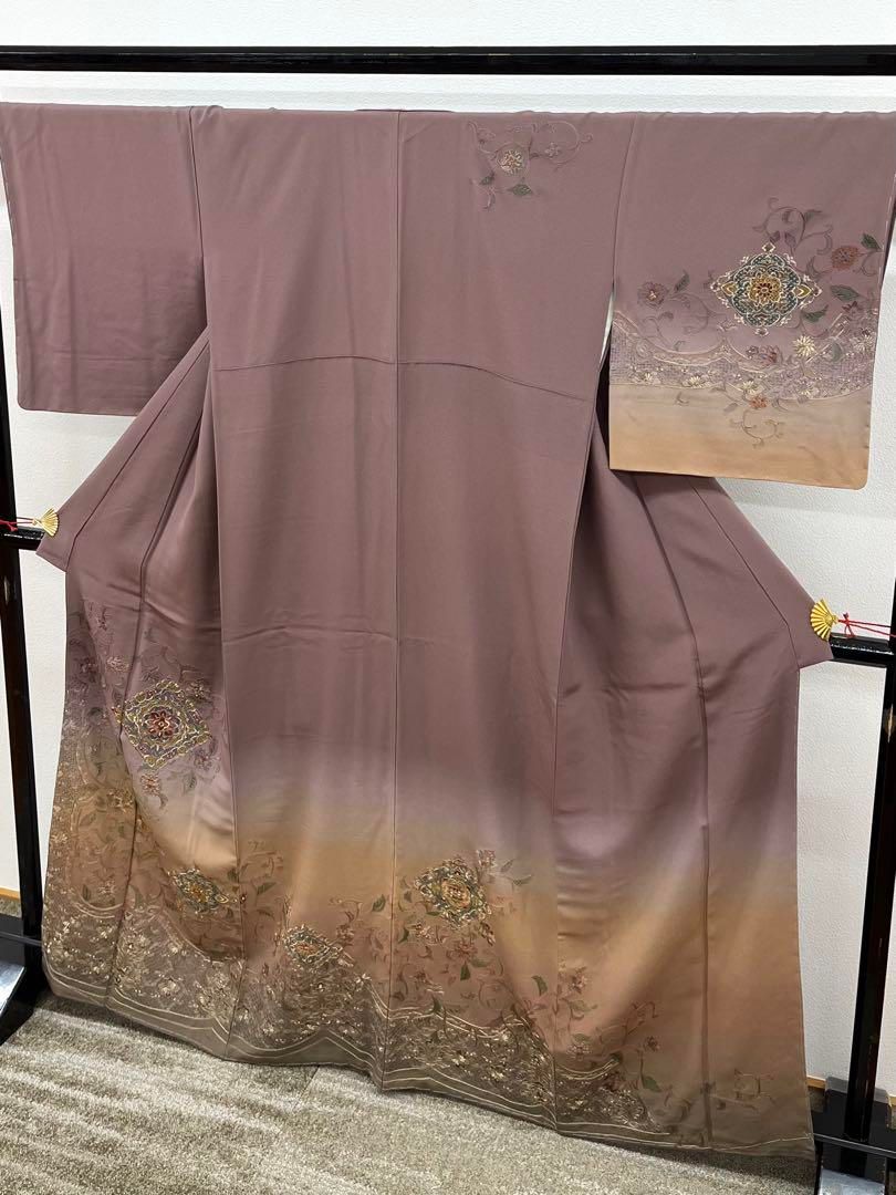 蘇州刺繍 汕頭刺繍 訪問着 鳳凰 鳥 華紋 唐花 正絹 躾糸付き 蘇州