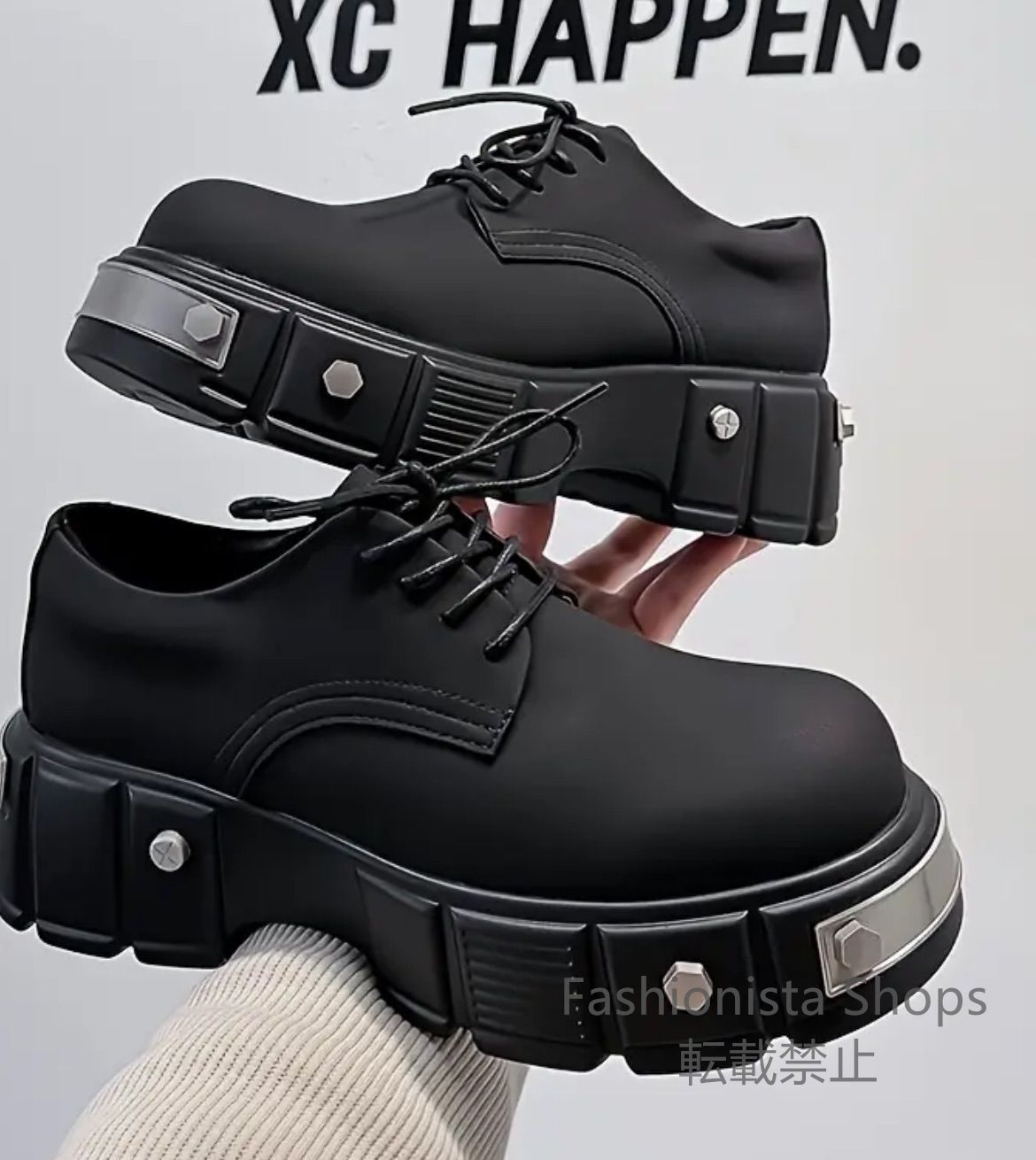 バイクシューズバイクレザーメンズローファースニーカー黒無地シューズ 厚底レディースモード系ユニセックスラウンドトゥダー