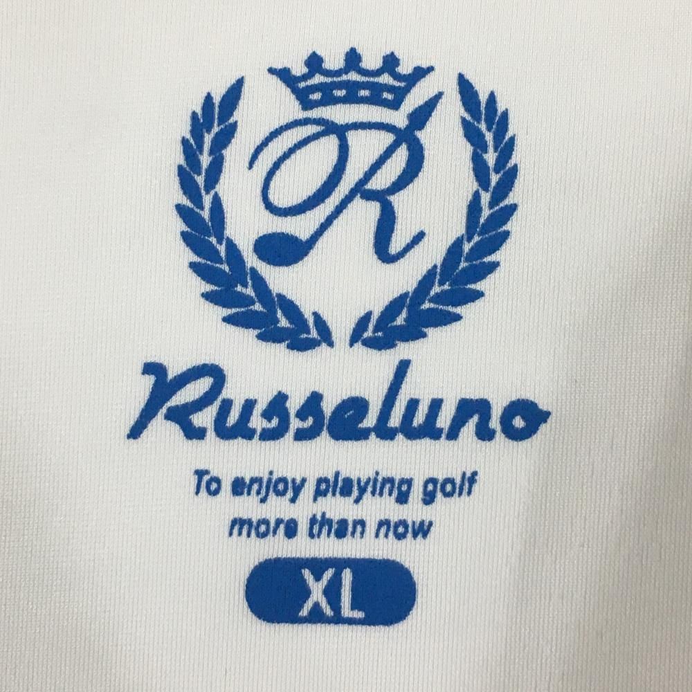 【美品】ラッセルノ ハイネックインナーシャツ オフホワイト系×レッド 袖スカル  メンズ XL ゴルフウェア RUSSELUNO