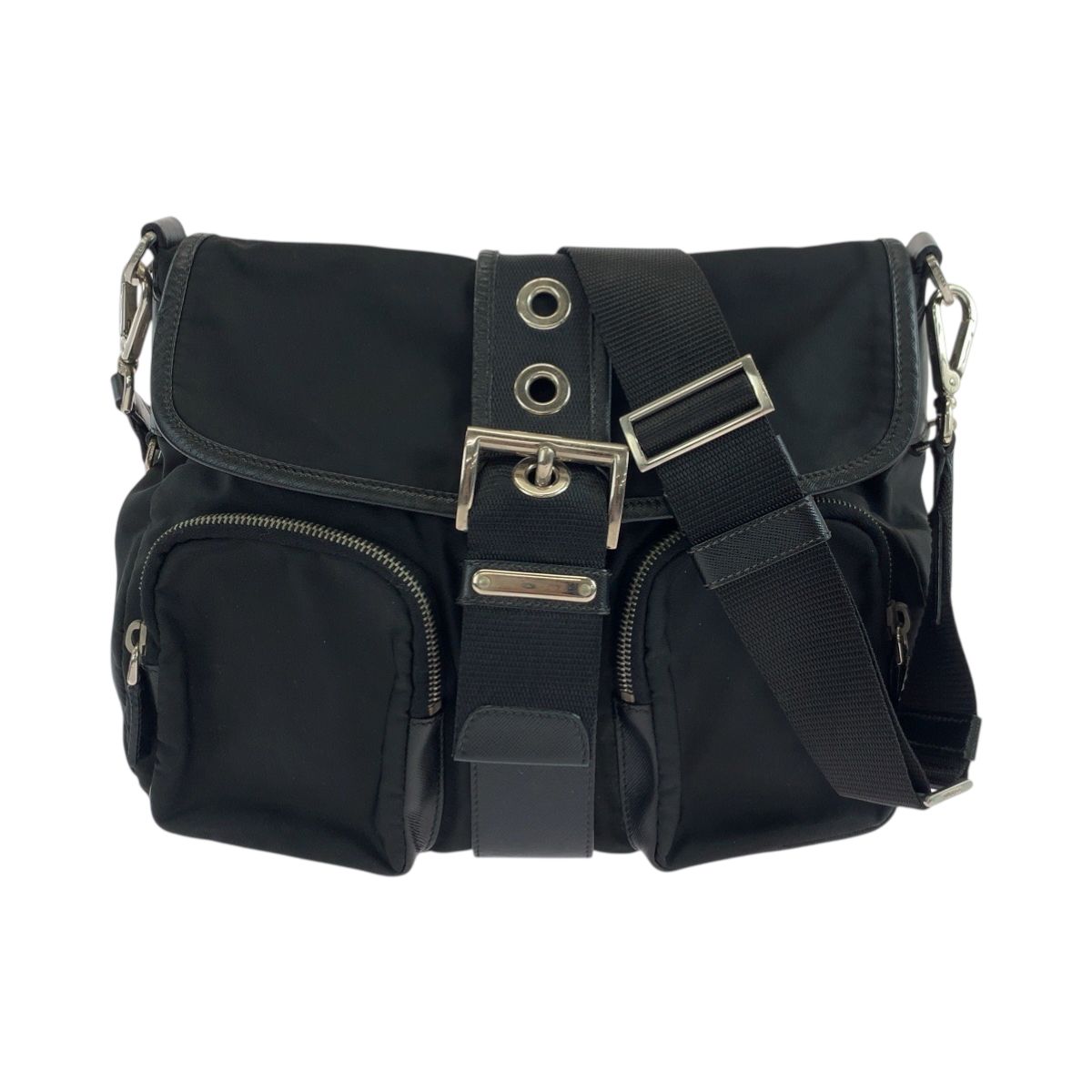 美品 PRADA プラダ テスート 三角ロゴプレート ブラック 黒