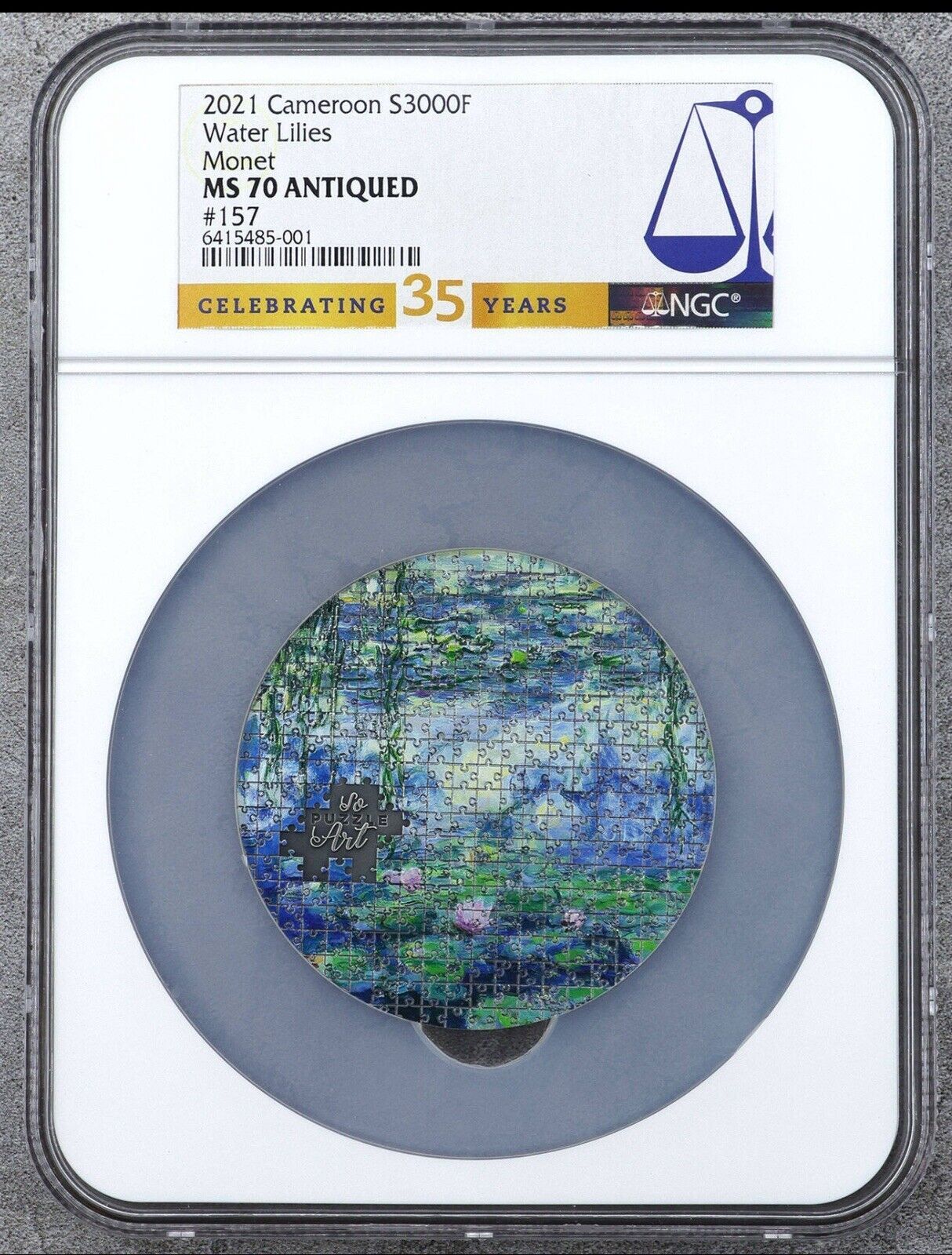 NGC MS70 2021 WATER LILIES Claude Mt So Puzzle Art 3oz Silver Coin Cameroon