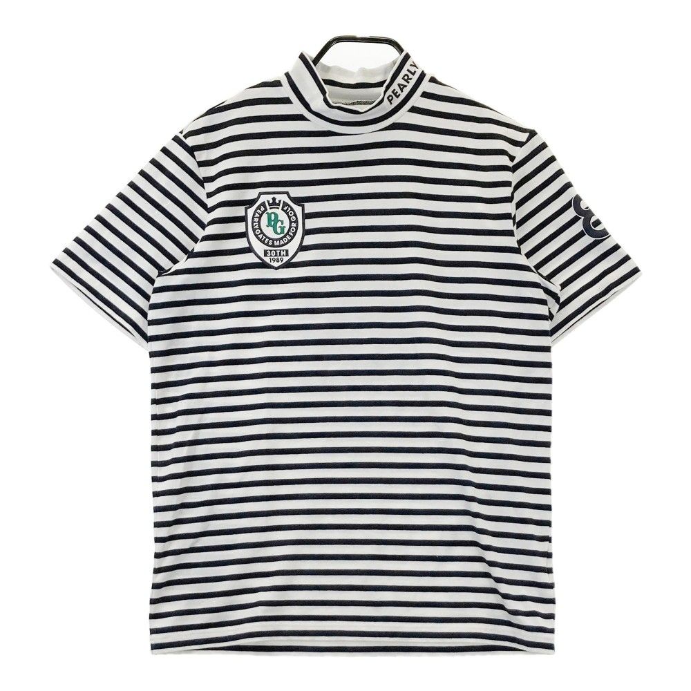 サイズ：5 PEARLY GATES パーリーゲイツ 30周年 ハイネック 半袖Tシャツ ニコちゃん ボーダー柄 ホワイト系 [240101206061]# ゴルフウェア メンズ ストスト