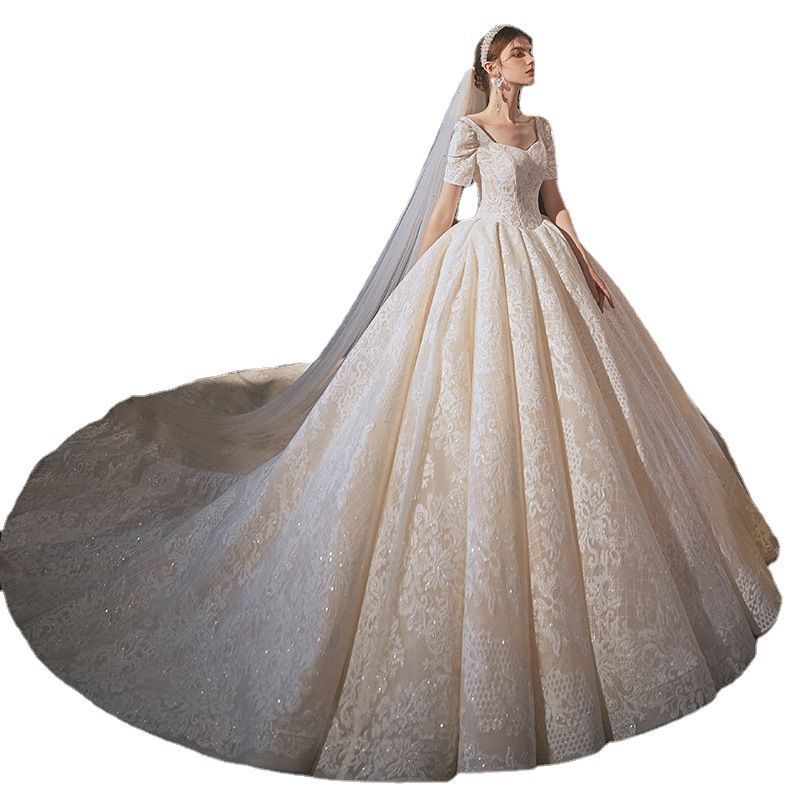 絶対お買い得！！ 宮廷風 ロングトレーン ウエディングドレス 主婚纱 小柄向け 新娘 复古 気質 出門纱-10.15