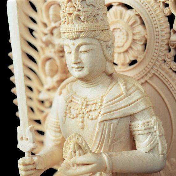 虚空蔵菩薩 木彫り 仏像 座像 仏教美術 置物 フィギュア 虚空蔵