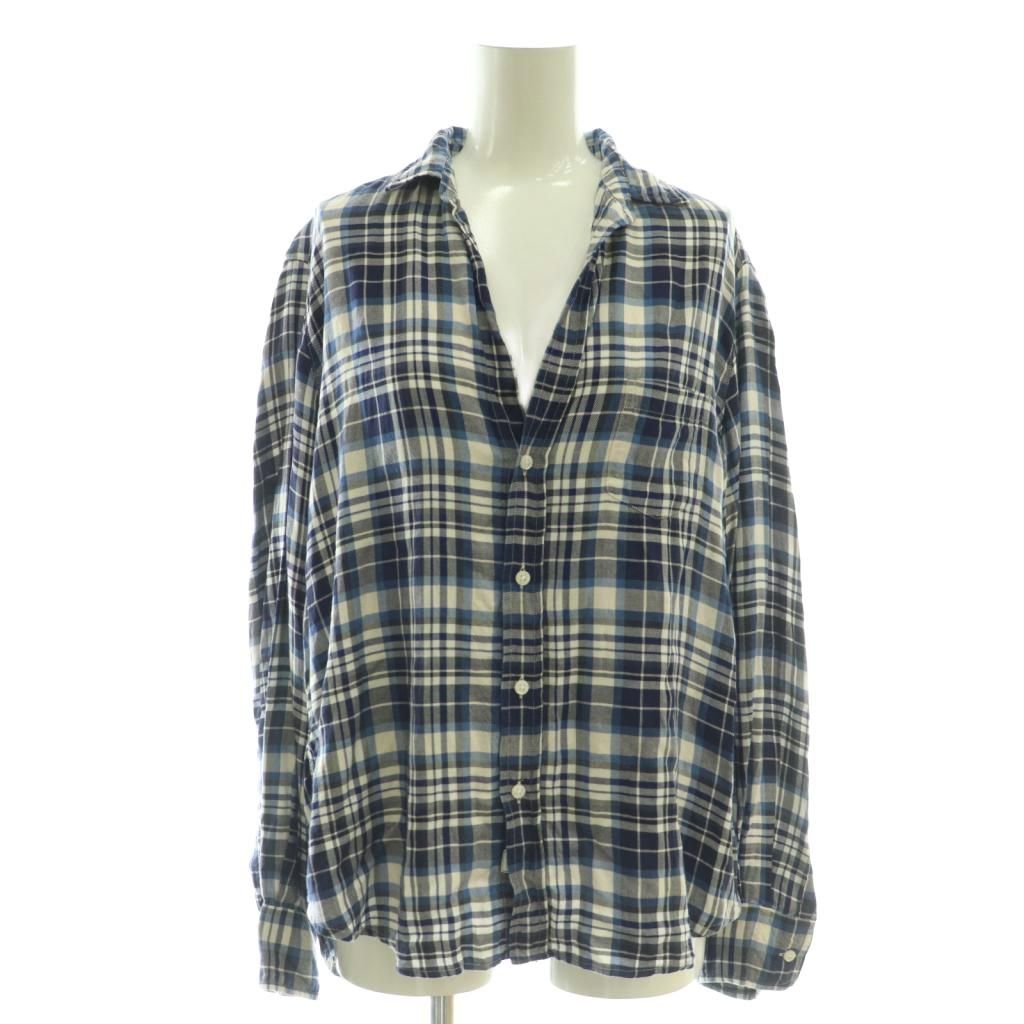 美品✨フランク&アイリーン　スキッパーシャツ　EILEENモデル　紺　L相当 フランクアンドアイリーン スキッパー シャツ ブルー×ホワイト