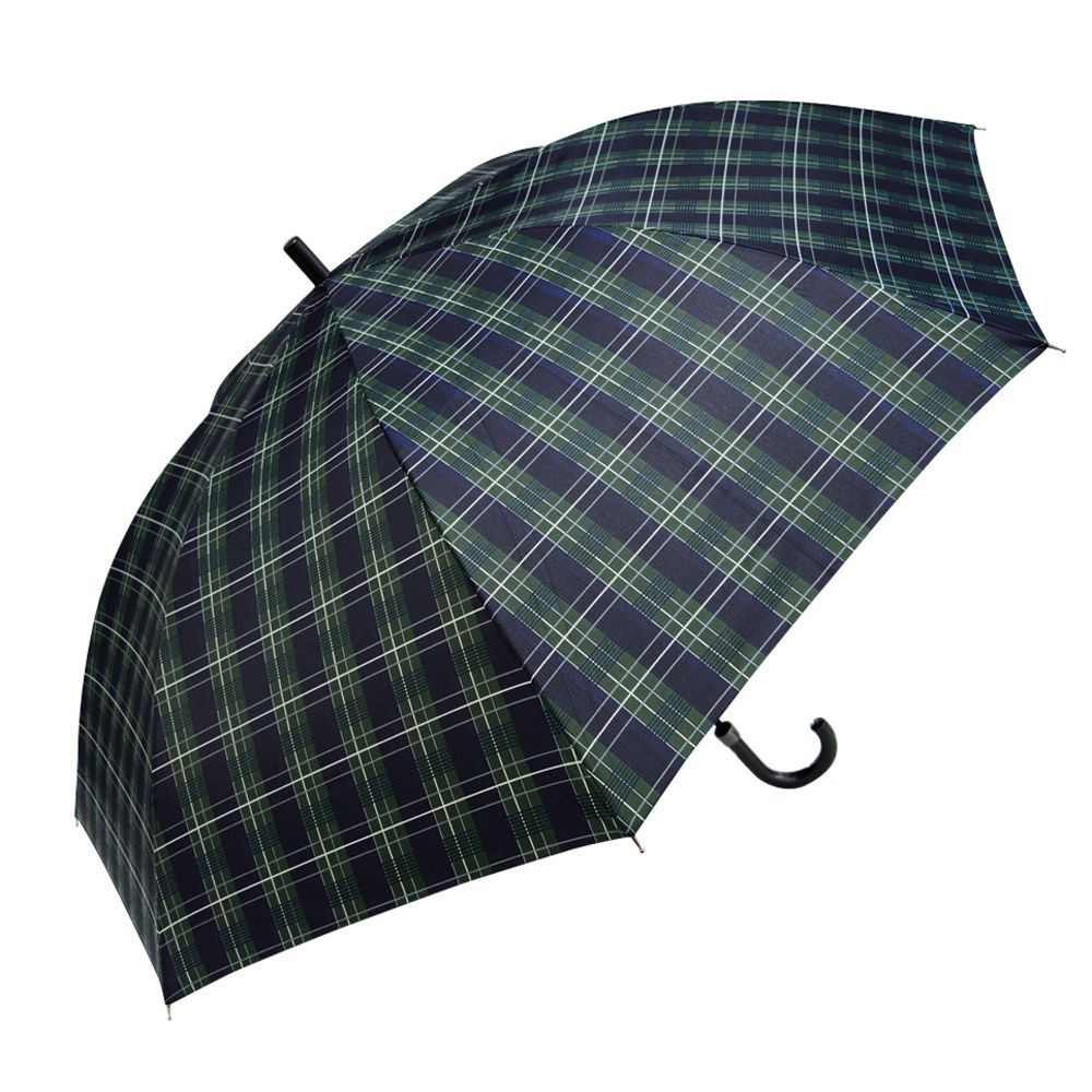 チェックブラックグリーン  BIGu0026WIDE 長傘 75cm 長傘 メンズ 75cm 雨傘 ワンタッチ ジャンプ式 グラスファイバー 介護 送迎 大判 超大判 丈夫 かさ 傘 雨 通勤 通学 おしゃれ