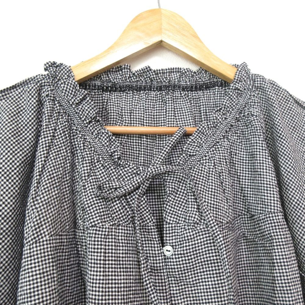 [美品]nest Robe　24SS　リネンギャザーフリルネックブラウス　墨黒 美品]nest Robe 24SS リネンギャザーフリルネックブラウス 墨黒 - メルカリ