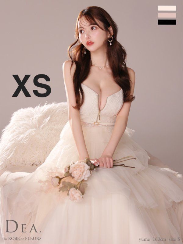 アイボリー DE3445-PBE-2411 DEA.by ROBE de FLEURS ディアバイローブドフルール レース ティアード チュール フ ワンピース ロングドレス キャバドレス long