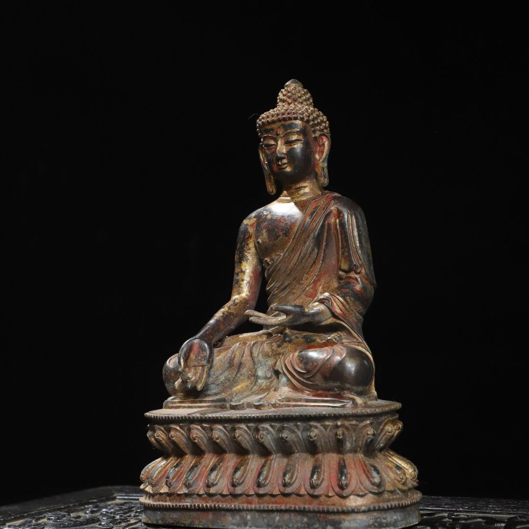 旧家供養品 銅製 泥金 地藏王菩薩像 仏像 宗教 仏教古美術 供養品 置物擺件 古美術品 古董品 旧家蔵出 蔵友館蔵品 稀少珍品