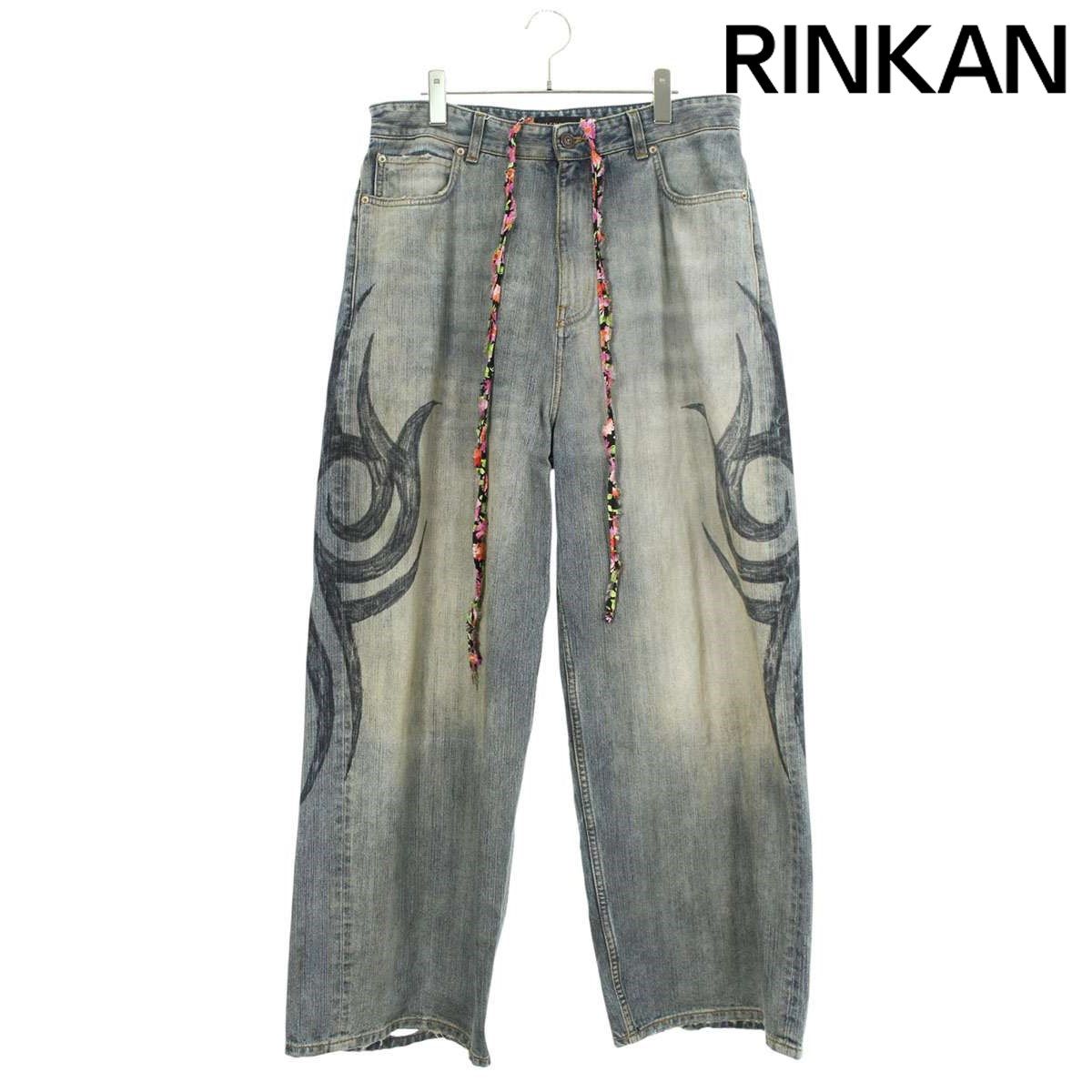 バレンシアガ 809360 TRW77 Y2Kトライバルバギーデニムパンツ メンズ XS