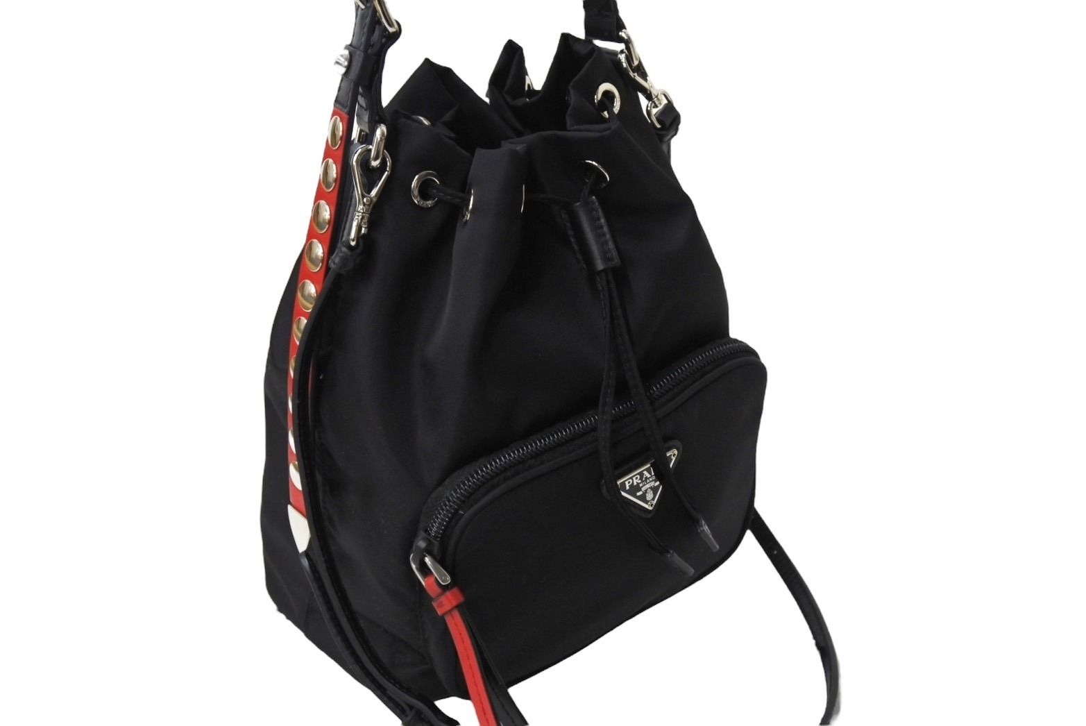PRADA プラダ 巾着ショルダーバッグ スタッズ 1BH038 イタリア製