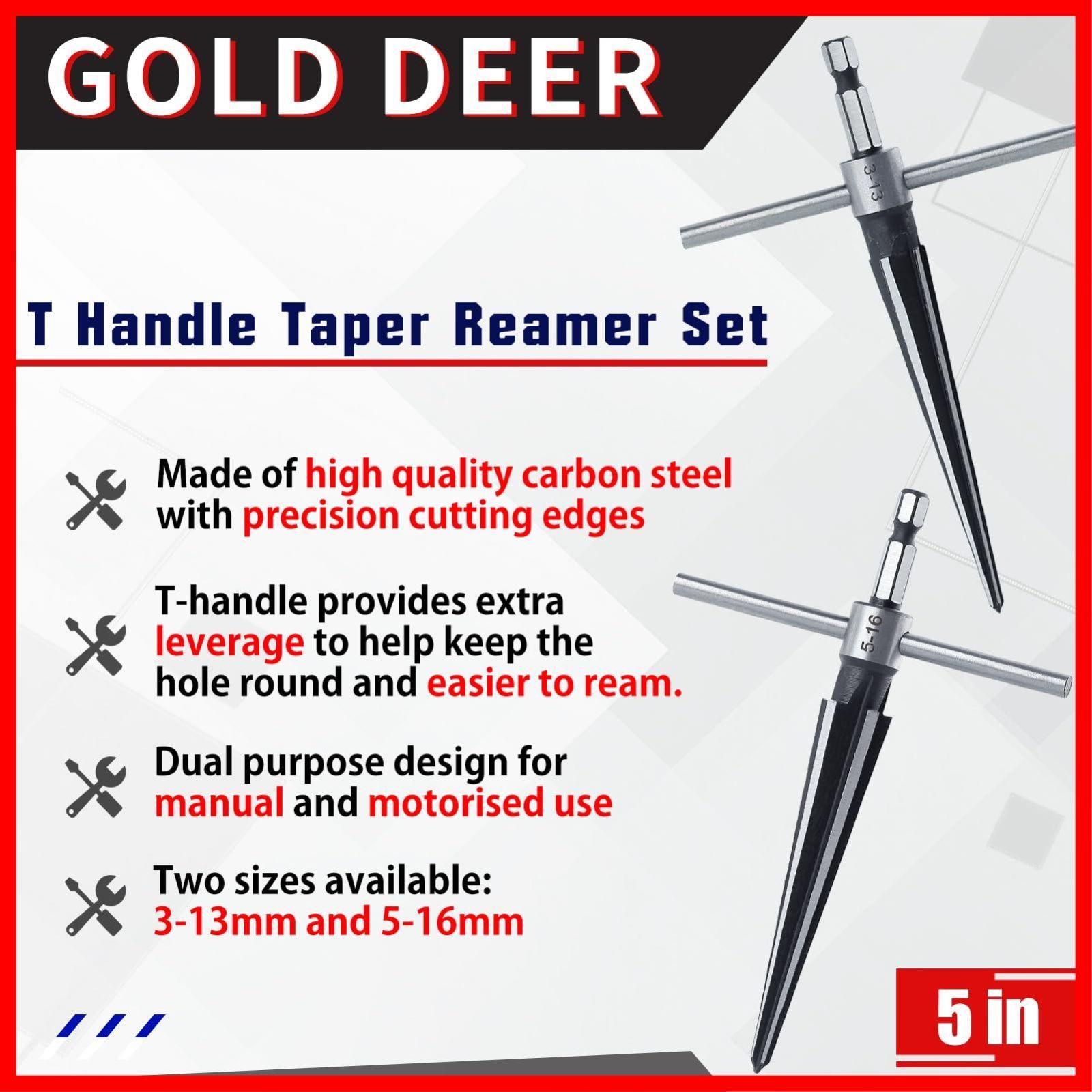 迅速発送GOLD DEER テーパーリーマー 木工 細い T型 六角シャンク 3