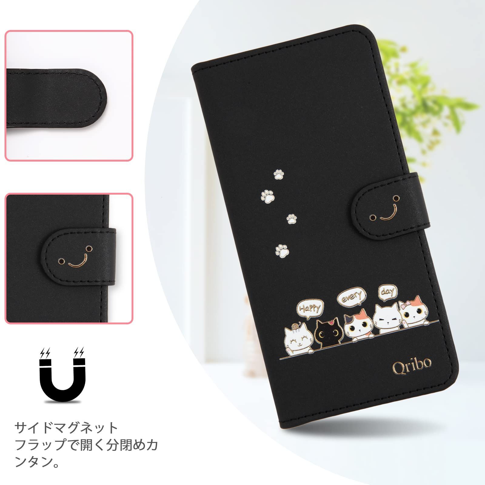 ケース 手帳型 iPhone7plus Qribo : iPhone8plus うれしい気持ち 通用手帳カバー 5.5インチ対応 iPhone8plus&frasl; エンボス加工猫柄 シンプルなのに可愛いデザイン カバー アイフォン8plus QriboiPhone 新着商品Qribo