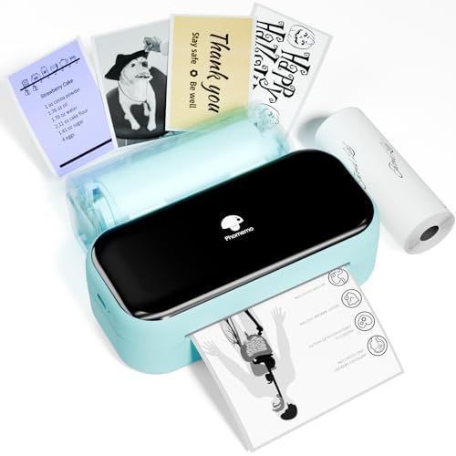 Green Phomemo M03 Smartphone Compatible 80mm Mobile Thermal Printer, Supports 53mm & 80mm Paper, Portable Photo Printer, Memo Printer, Notebook Printer, Portable Printer, Blu
