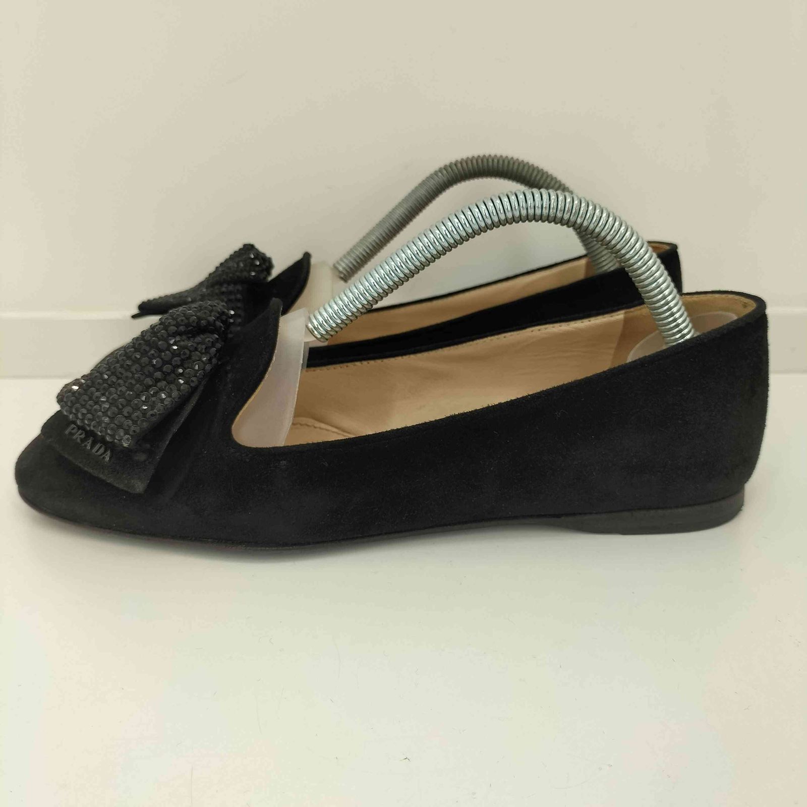 プラダ PRADA ビジュー リボン フラット パンプス レディース 35 1|2