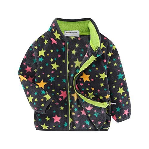 総柄-スター_110 [LittleSpring] キッズ フリース ジャケット 男の子 プリント 防寒 あったか アウター 子供 星柄 110