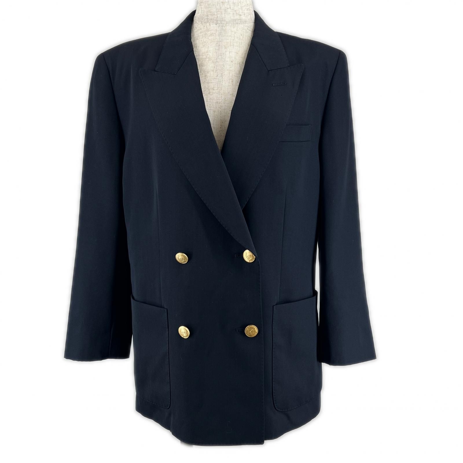 ▲Christian Dior SPORTS クリスチャンディオールスポーツ ヴィンテージ CDロゴ金ボタン 紺ブレ ダブルブレストジャケット ダークネイビー M レディース