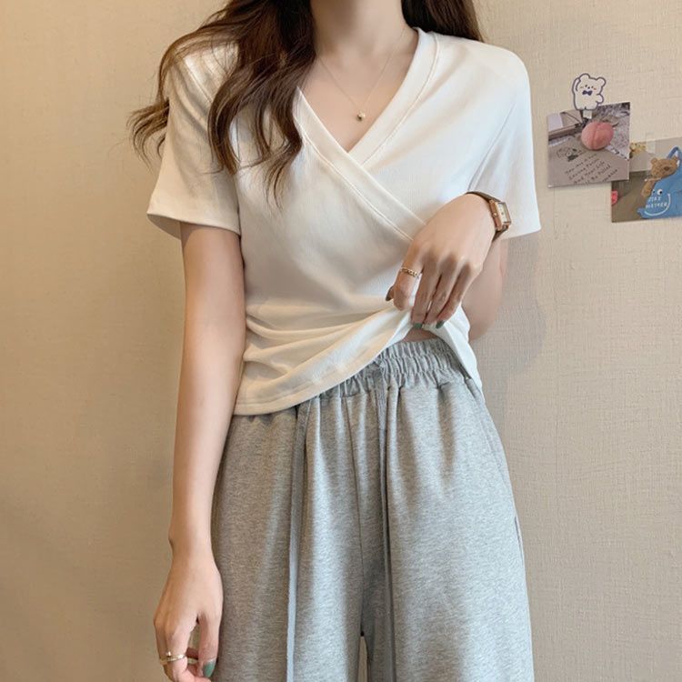 カシュクール トップス レディース サイドギャザー Vネック t