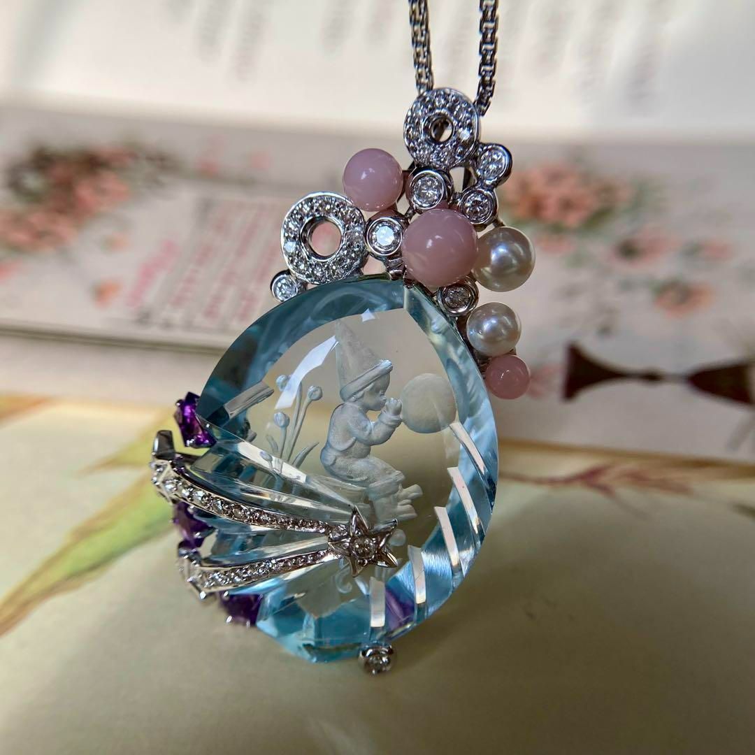 k18WG 松井久子先生 ムンシュタイナーカット ブルートパーズ インタリオ｜鑑別書付き