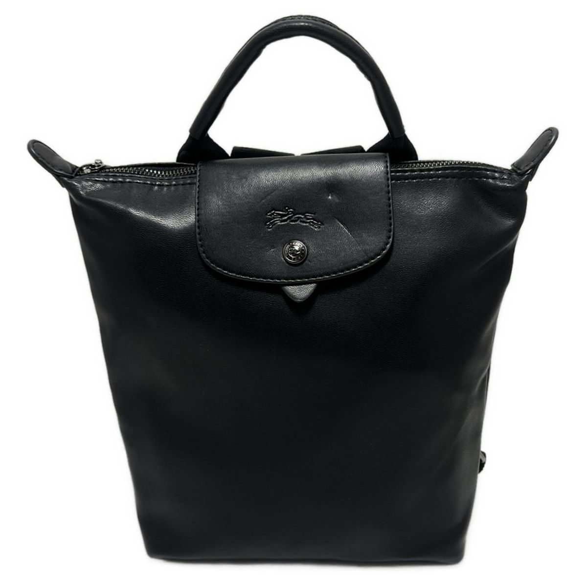 タイムセール　ロンシャン　黒　レザーリュック　ほぼ未使用 LONGCHAMP - LONGCHAMP(ロンシャン) リュックサック - 黒 レザー