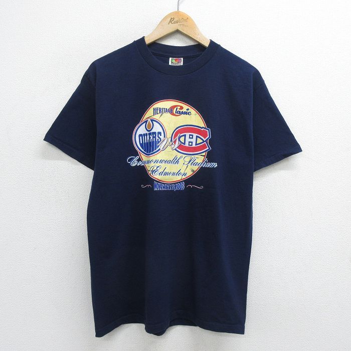 L/古着 フルーツオブザルーム 半袖 ビンテージ Tシャツ メンズ 00s NHL エドモントンオイラーズ モントリオールカナディアンズ コットン ク
