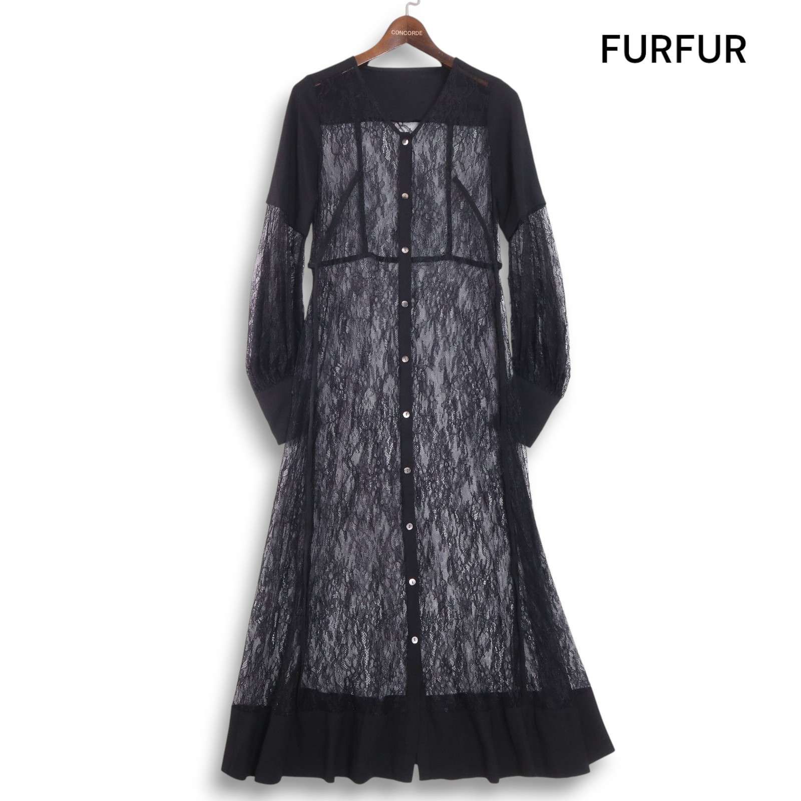 超人気ブティック 美品】FURFUR ファーファー ガウン ロング 長袖 レース♪ 春夏 ワンピース