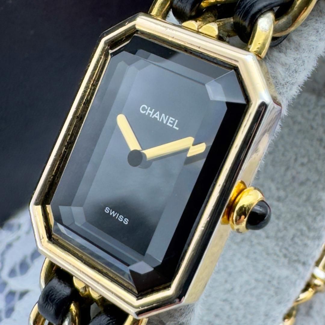 ✨極上品✨ シャネル プルミエールL 黒文字盤×ゴールド クォーツ 時計  