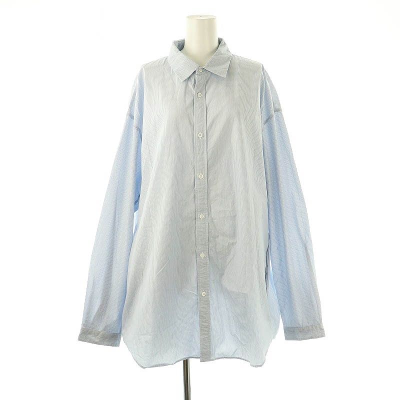 エイトン ATON SHRINK STRIPE OVERSIZED SHIRT シャツ 長袖 ストライプ 6 ライトブルー サックスブルー ダークグレー |DO OS