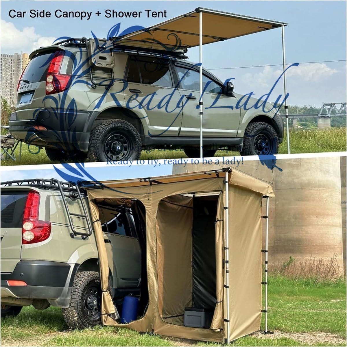 Amazon | 屋根付き車用簡易更衣室、PVCトラベルカバー付き車側シャワーテント、100×150cmプライバシー防水ルーフラックシャワーオーニング 、ポータブル一時着替えテント(Gray) | JCSRYD | シャワー 車側シャワールームルーフトップテント、SUVトラックバスルームテント ... 屋根付きシャワーテントオーニング - 車用オーニングシャワールーム | プライバシーシェルター バスルーム 屋外 キャンプ 更衣室