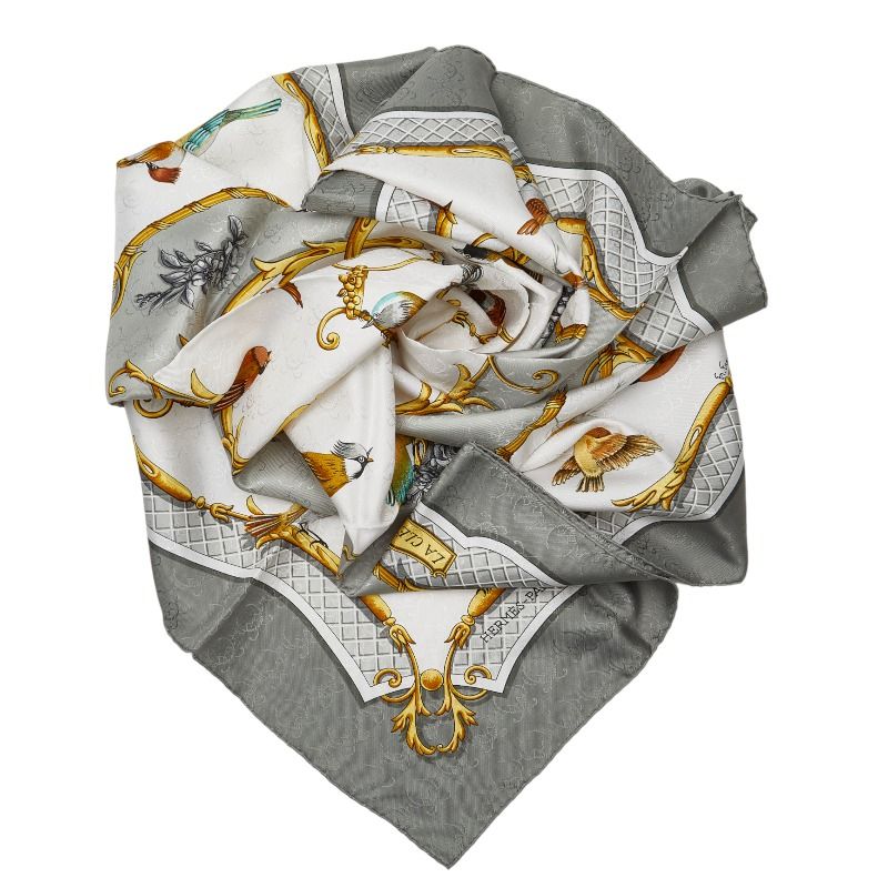 エルメス カレ90 LA CLE des CHAMPS 自由の天地への鍵 グレー マルチ