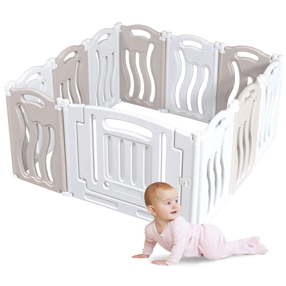 コンパクトモデル 折りたたみ ベビーサークル 高さ約60cm 11枚 ドア付き プレイヤード アイリスプラザ 外からロックをかけれて安心 ベビーアイランドST ベージュ