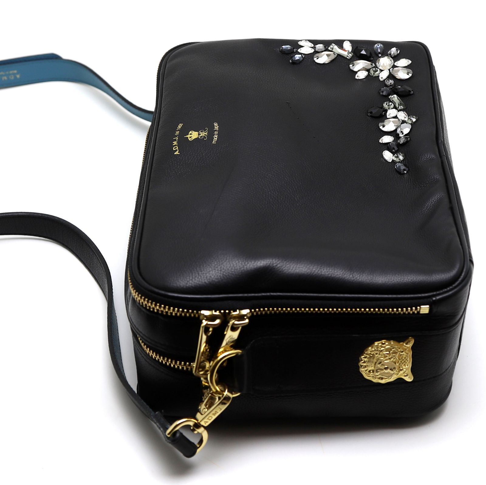 A.D.M.J. スワロフスキー スクエア ショルダーバッグ ネイビー ソフト