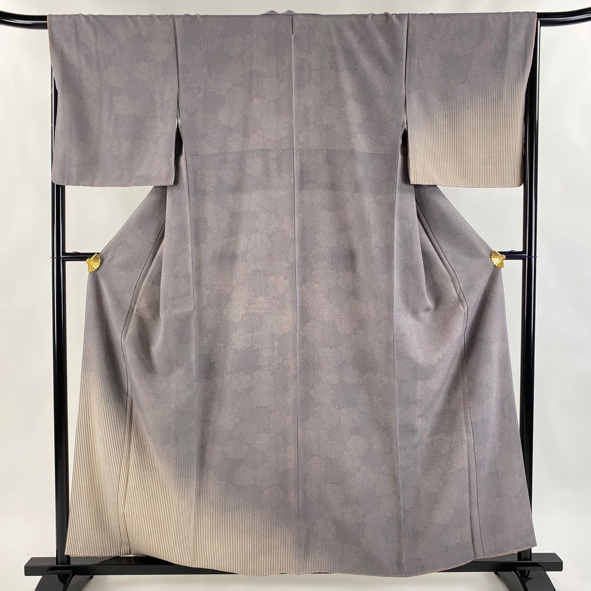 付下げ 身丈158cm 裄丈66cm M 袷 鮫 縦縞 灰紫 正絹 名品