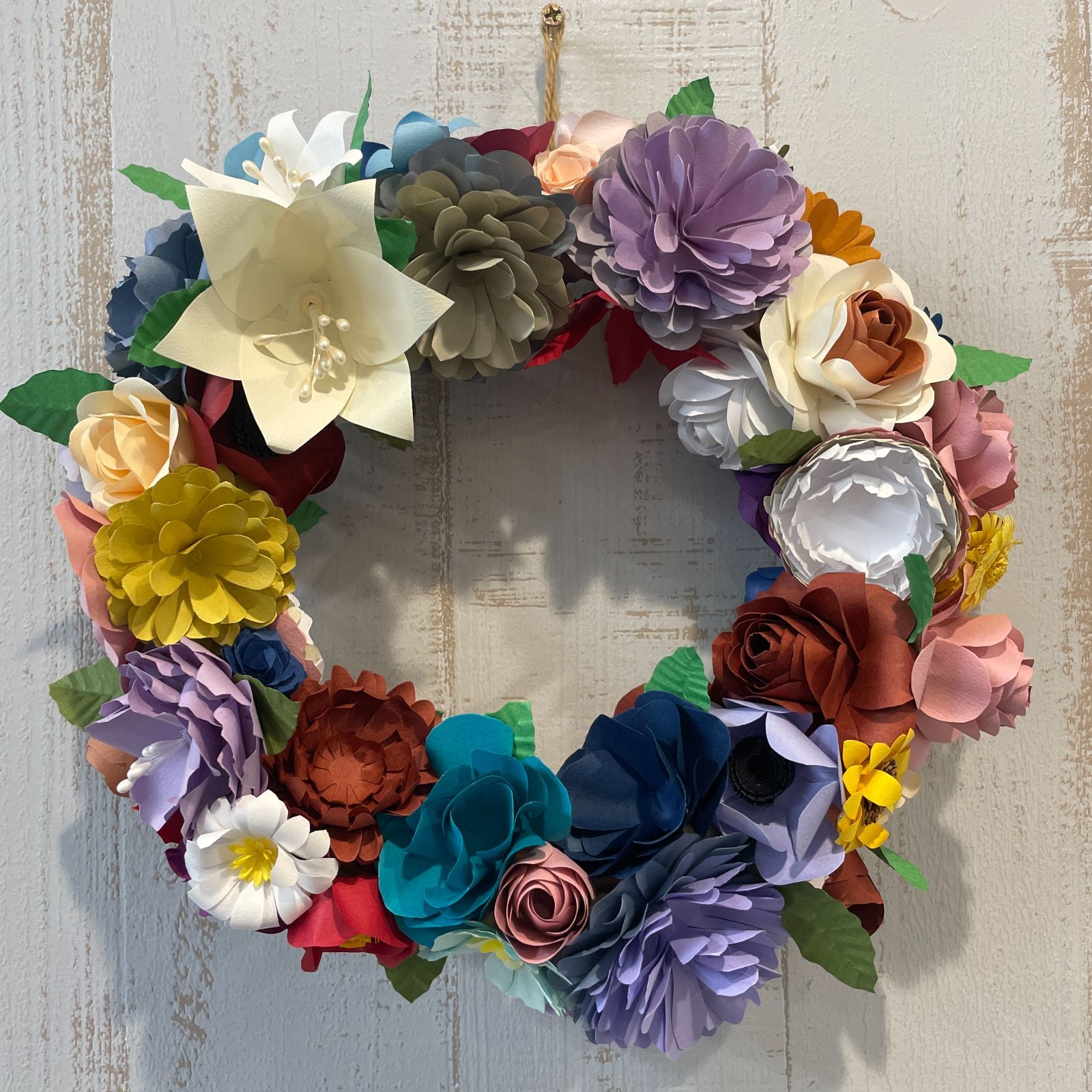 フラワーリース ハンドメイド 24㎝ 玄関リース ピンク