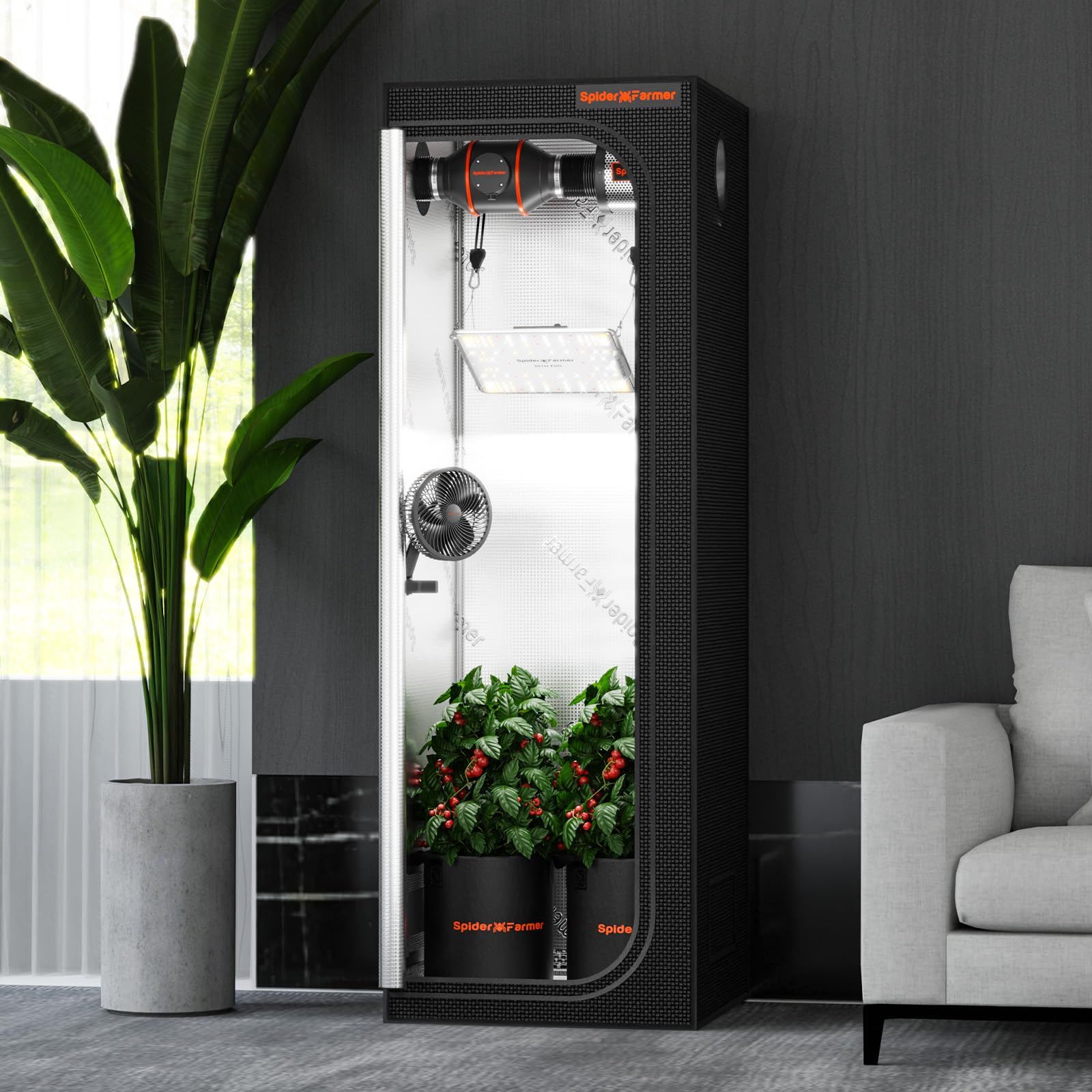 Spider Farmer 60x60x180cm 育成テント プログレード 取り外し なフロアトレー付き 1680D 厚手マイラーキャンバス 2x2 屋内 水耕栽培用 SF1000 SE1500 G1500用