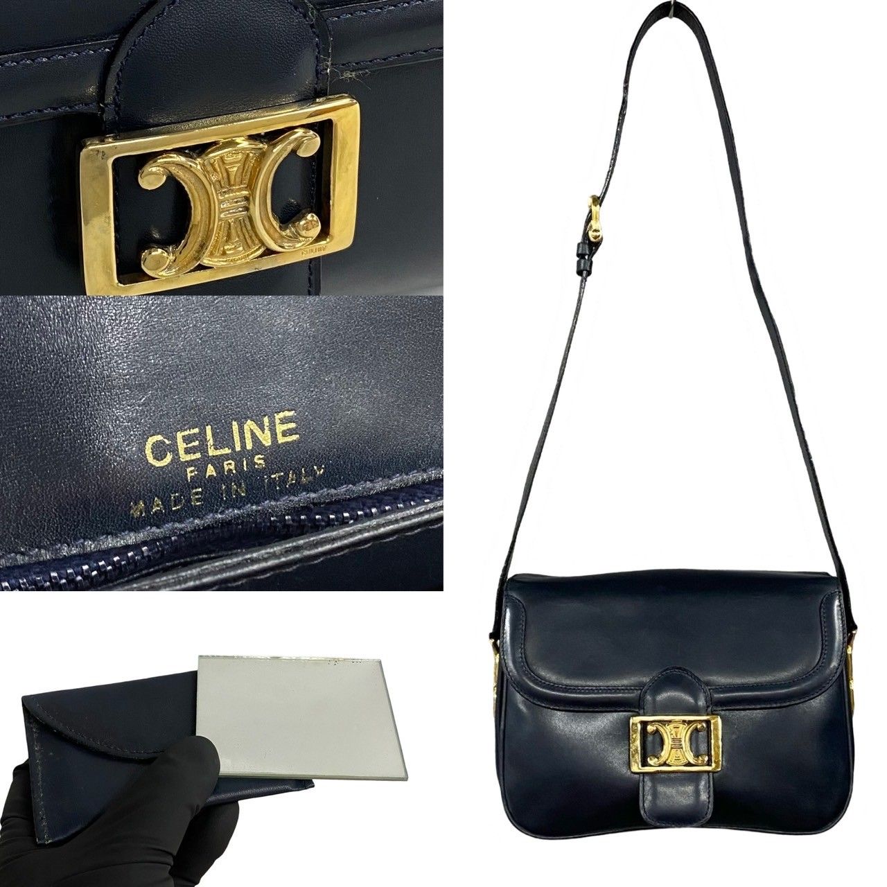 極 美品 鏡付 CELINE セリーヌ ヴィンテージ トリオンフ ロゴ