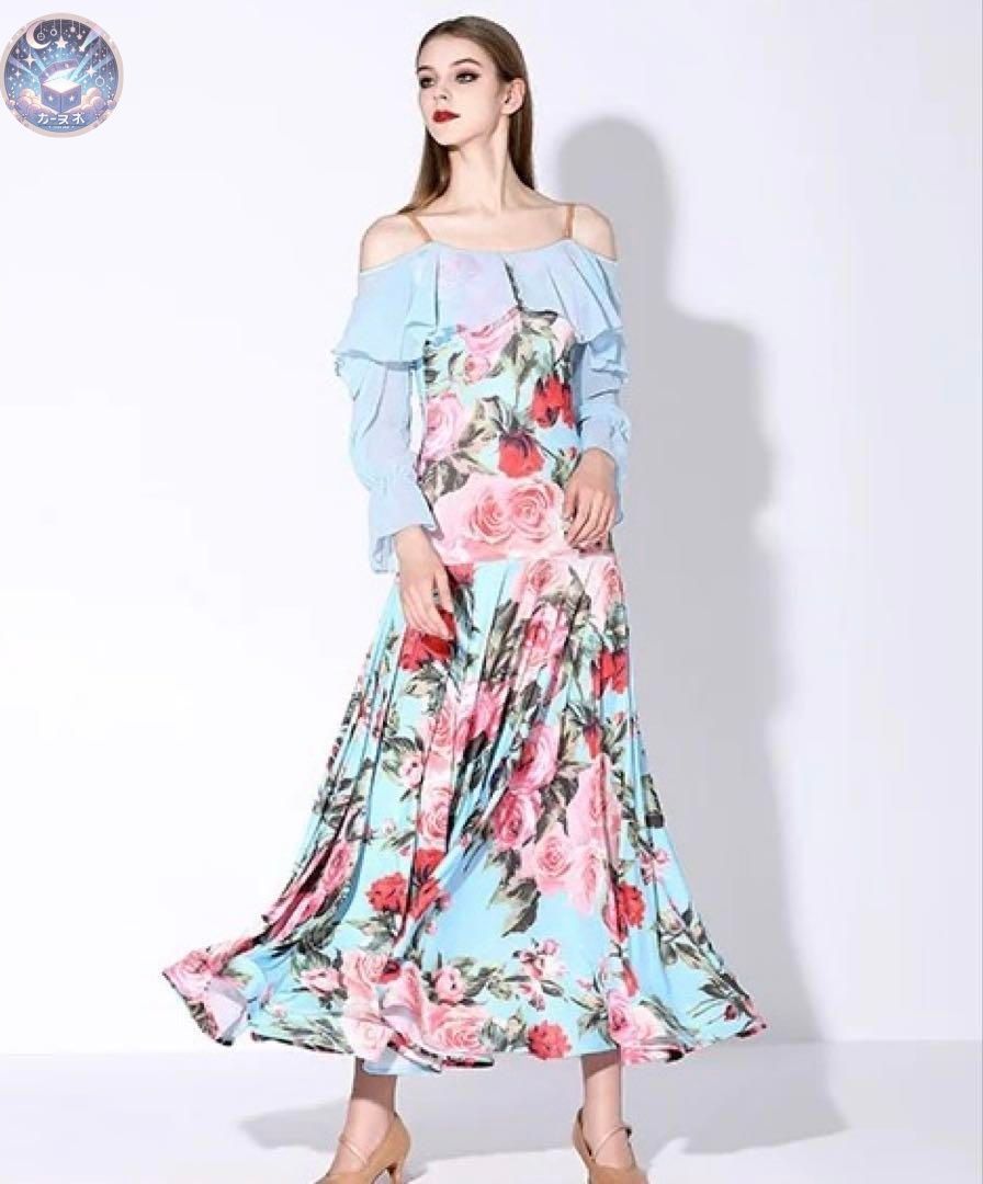 ♥ 人気 花柄スタンダード向け社交ダンス練習着 ダンスパーティーにも最適な1着