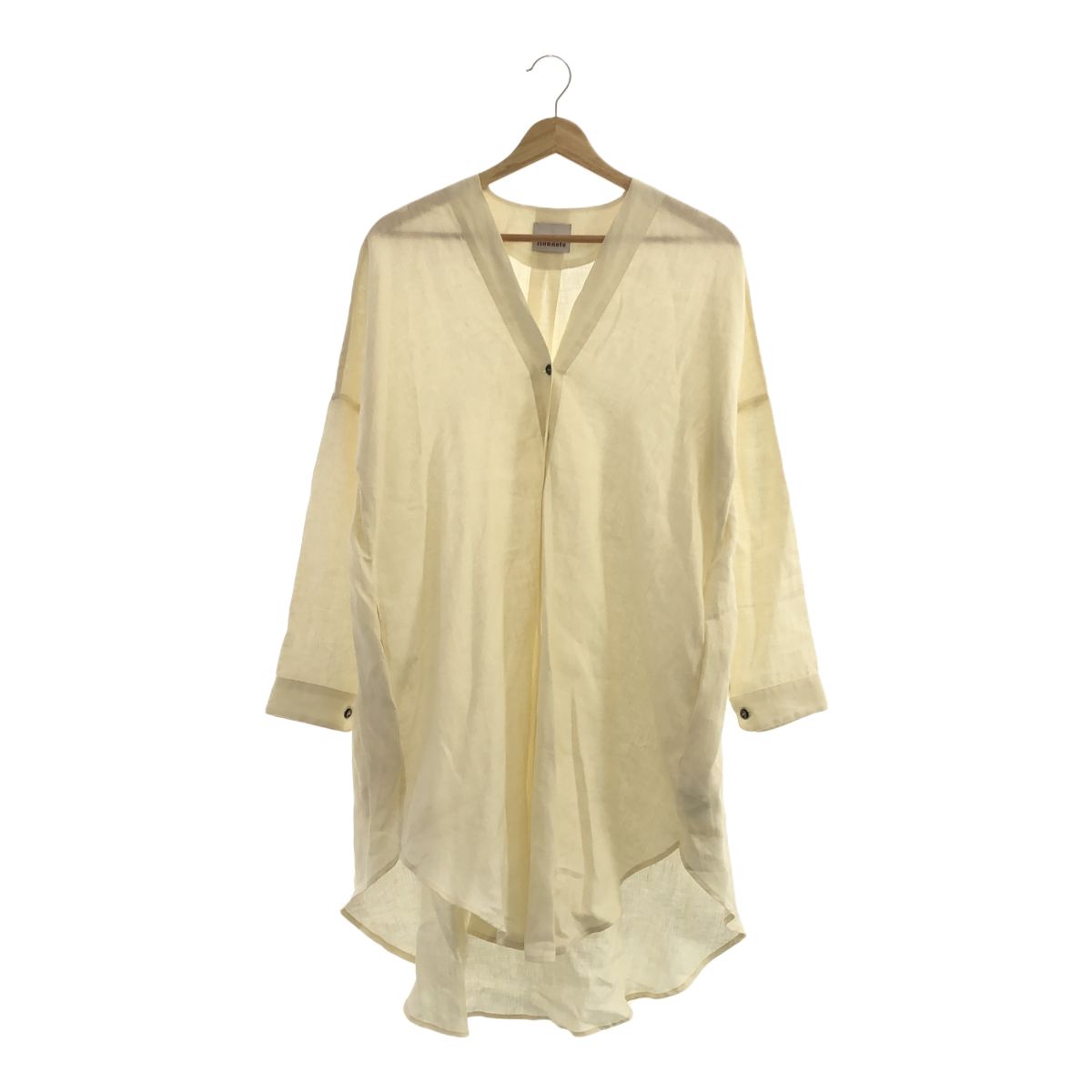 Honnete オネット サイズF V Long SHIRTS Cardy アイリッシュリネンVネックロングシャツ ワンピース タグ付 レディース