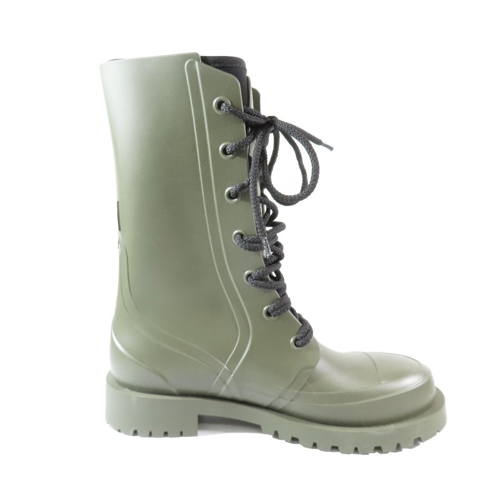♥ CHRISTIAN DIOR クリスチャンディオール レインブーツ 長靴 レースアップ ラバー CDロゴ カーキ 靴 シューズ 39|26cm レディース 古着