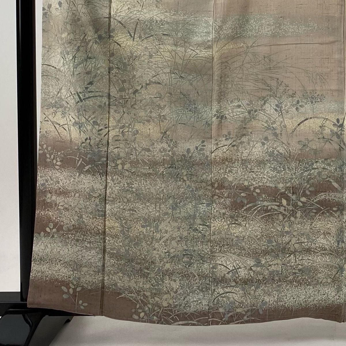 訪問着 身丈161cm 裄丈65cm M 袷 紬地 萩 霞 ピンクベージュ 正絹 秀品