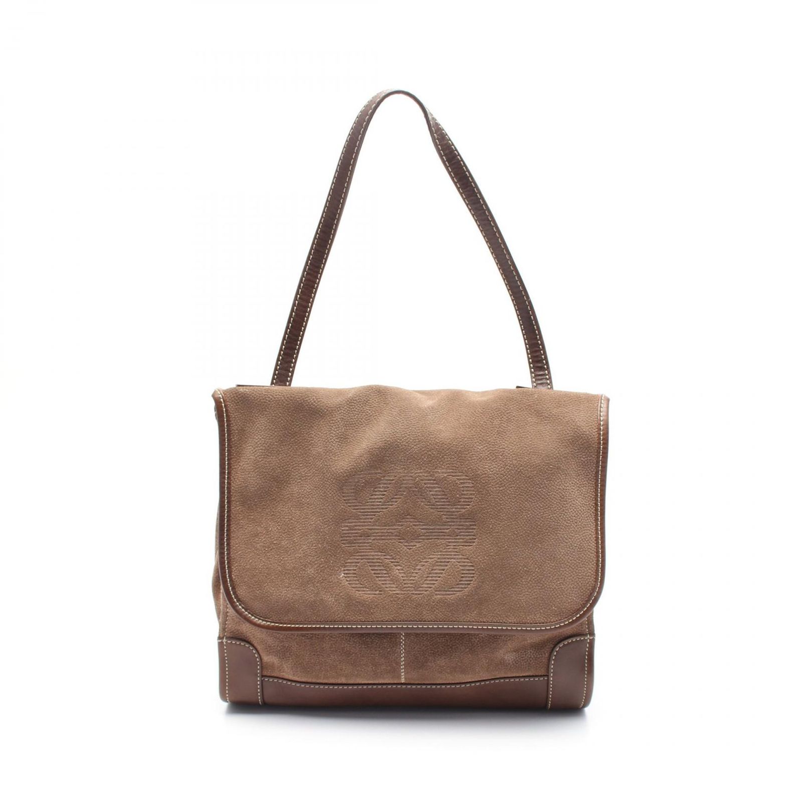 ロエベ LOEWE ハンドバッグ アナグラム ブラウン スウェード レザー 