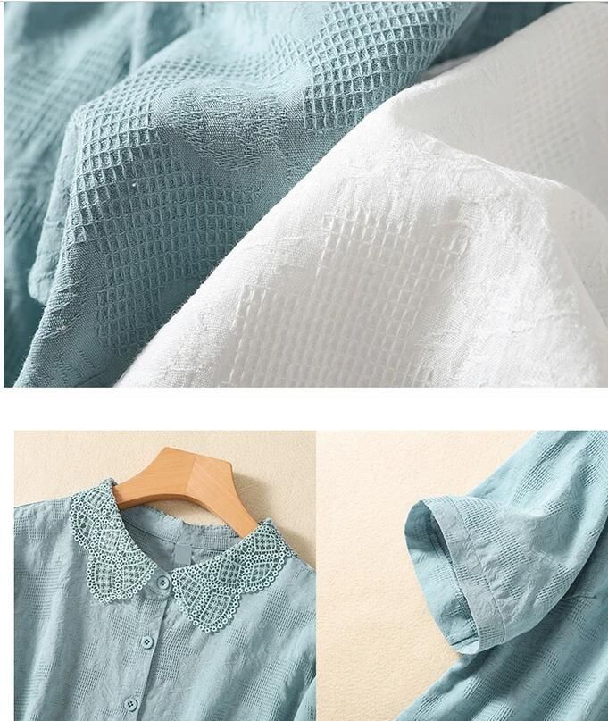 シャツ ブラウス レディース 半袖 きれいめ 春 夏 刺繍 綿麻風