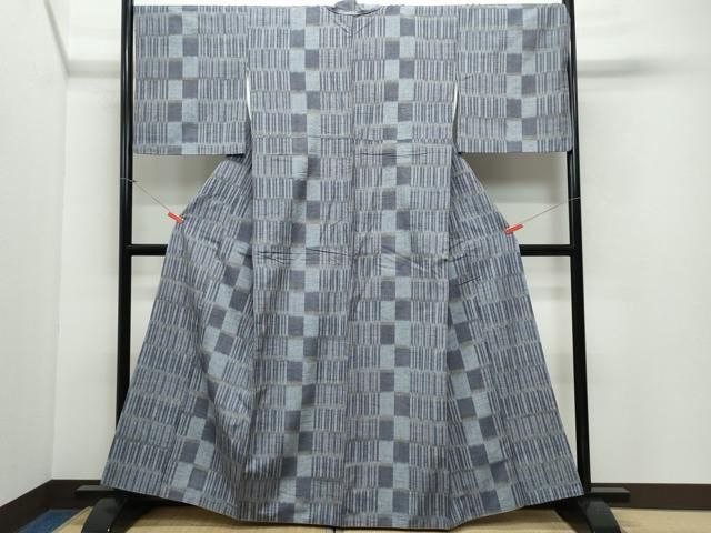 平和屋着物▽上質な紬 単衣 幾何学文 正絹 逸品 CAAU3879xi