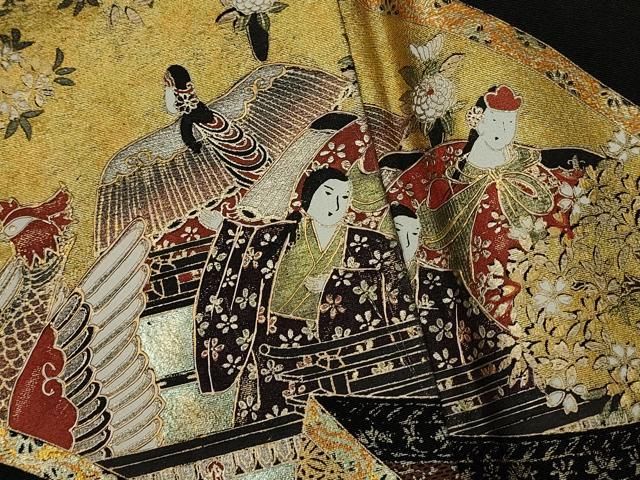 逸品❇️有名作家落款入り手描友禅金彩刺繍‥豪華正絹黒留め袖❇️フルセット 平和屋着物□豪華黒留袖 作家物 駒刺繍 吉祥花鳥文 暈し染め