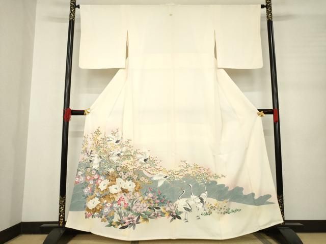 平和屋着物●豪華色留袖 友禅 飛鶴枝花文 正絹 AABB4470ck