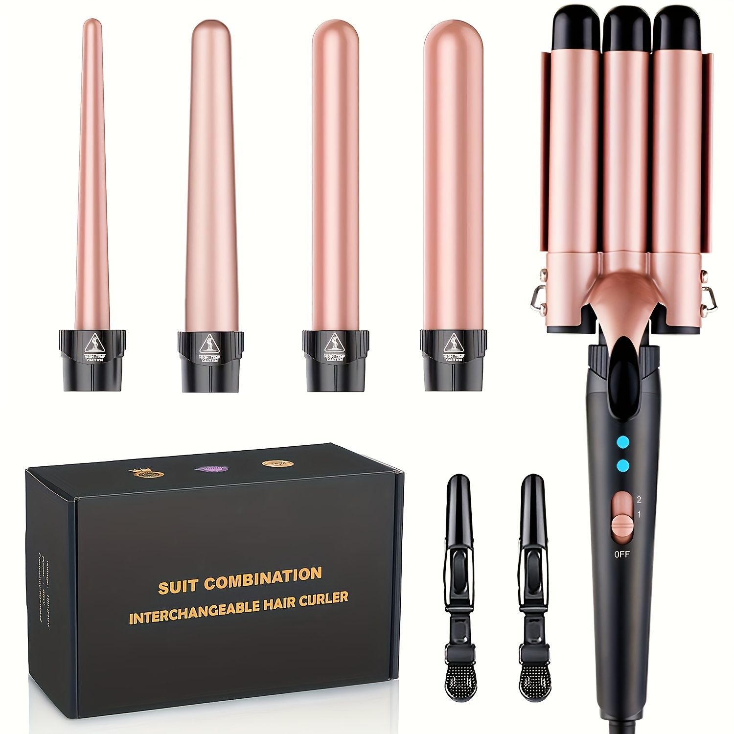 新着商品 5-in-1 マルチ機能ヘアカーリングアイロンセット 3 バレルヘアクリンパー付きPTC 30s インスタントヒートアップ交換可能な 5 個のセラミックバレル自動シャットオフ360 スイベルコード調整可能な温度すべてのヘアタイプ用 